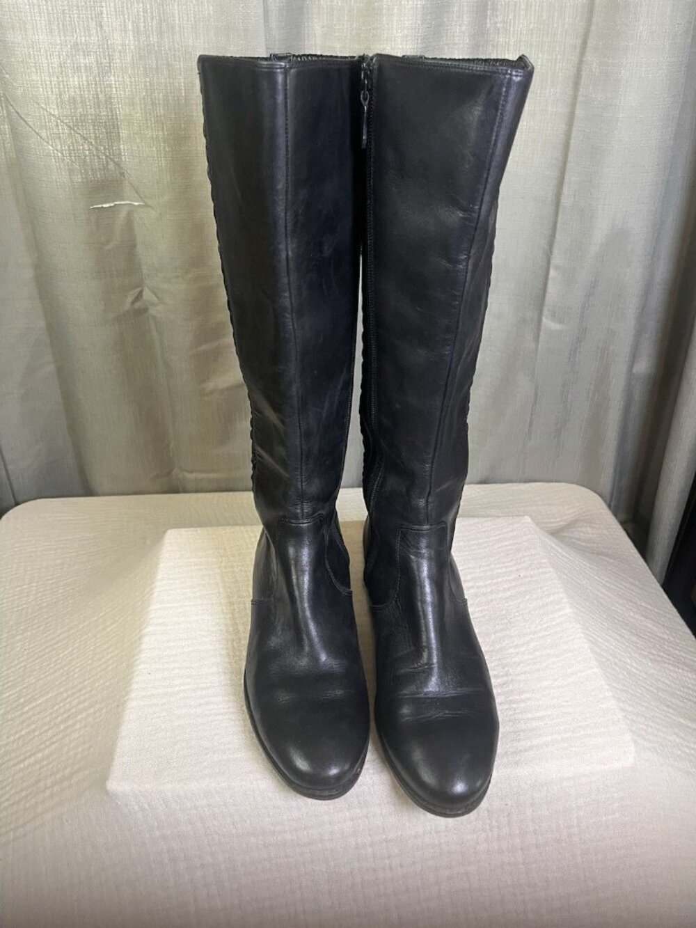 Cole Haan Elverton Black Leather Knee High Riding Boots Sz 10B Quilted Stretch - Picture 5 of 7